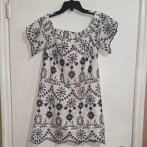 Sail to Sable White and Black Embroidered Mini Dress